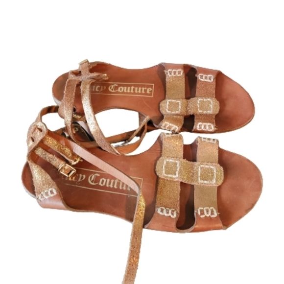 Juicy couture zizie leather sandals color brown gold mettalic ankle straps - Picture 1 of 4